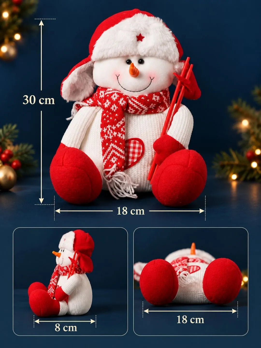 Red & White Woolen Heart Snowman Christmas Gift & Soft Toy