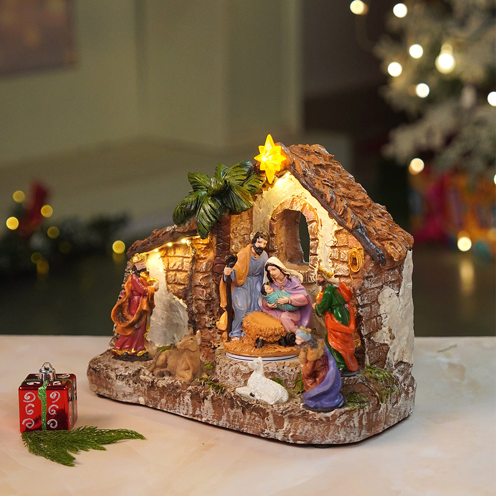 Rotating, Light & Musical Jesus Family Christmas Crib Nativity Set christmas decor