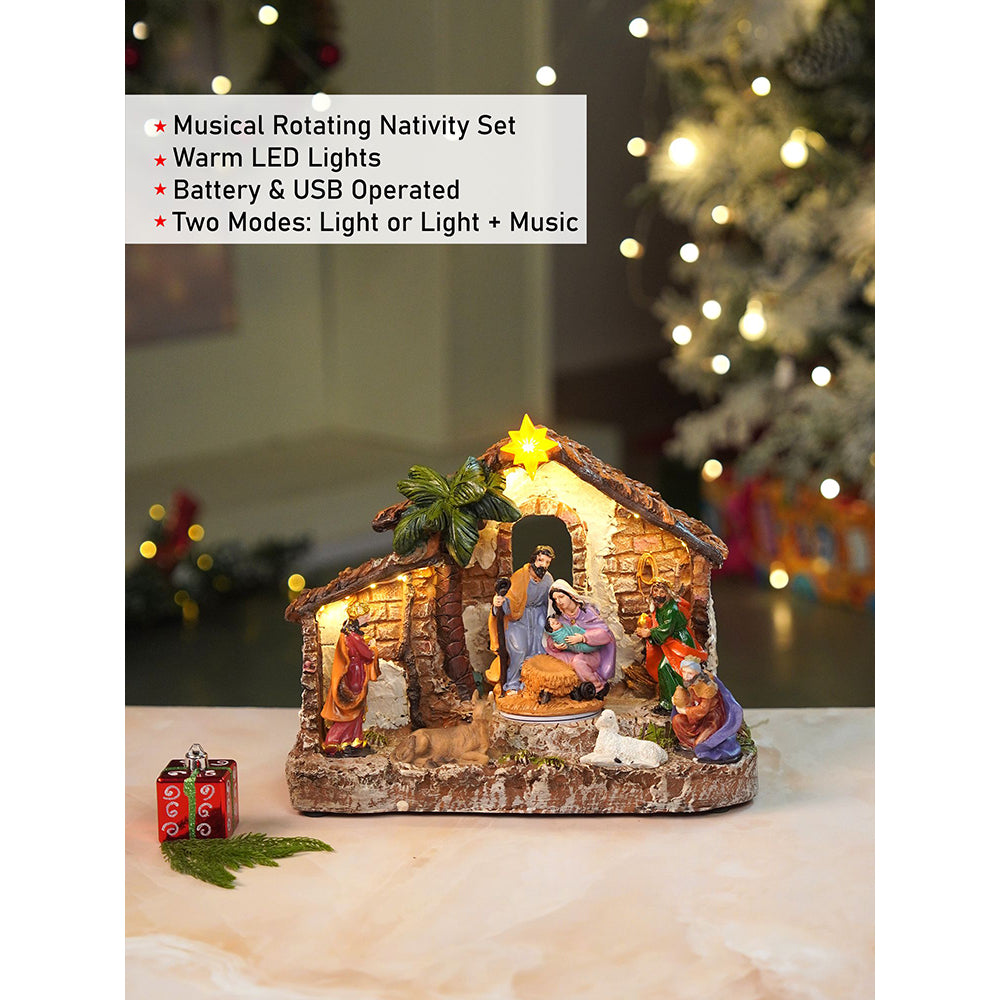Rotating, Light & Musical Jesus Family Christmas Crib Nativity Set christmas decor