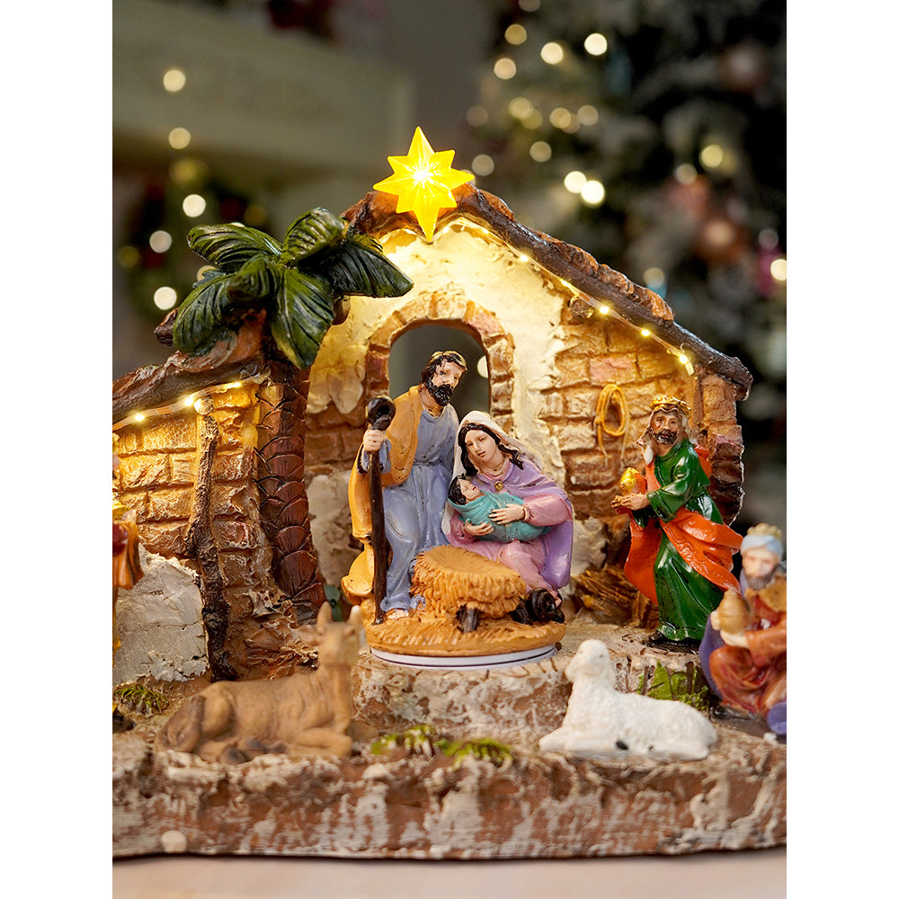 Rotating, Light & Musical Jesus Family Christmas Crib Nativity Set christmas decor