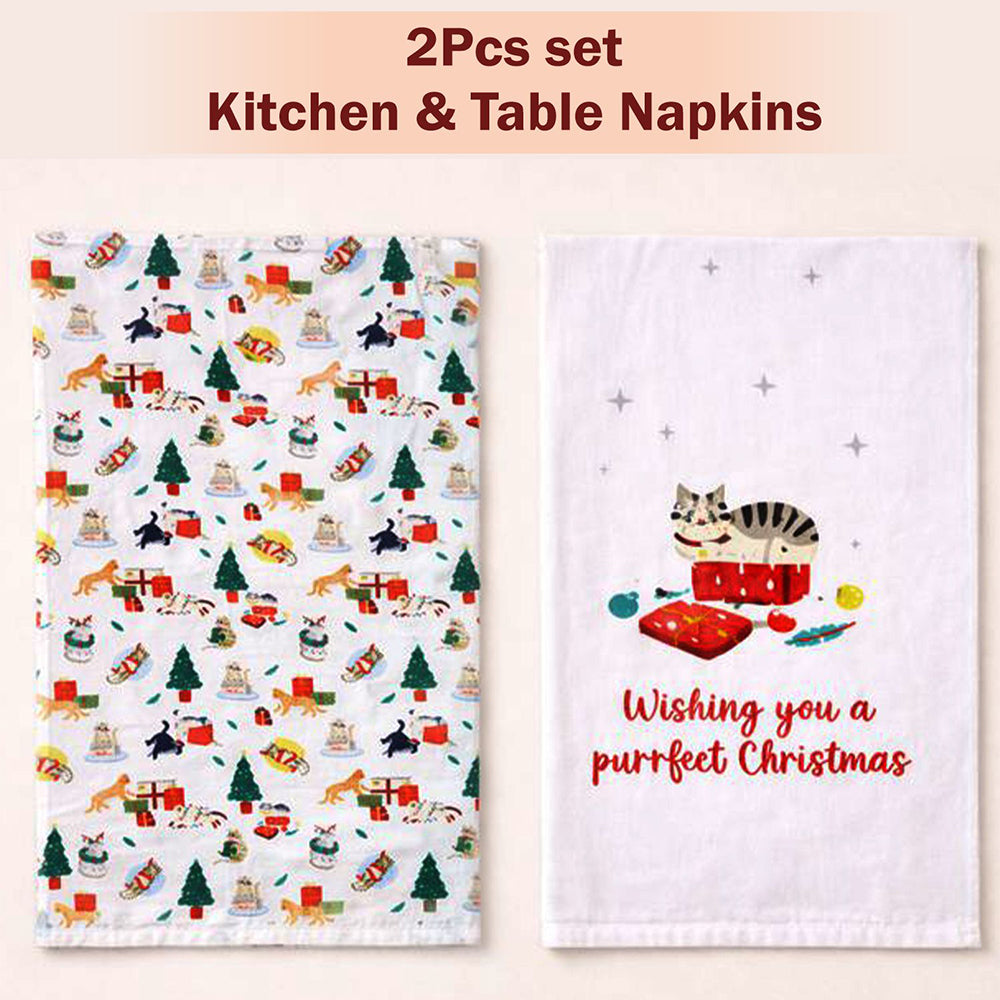 2pcs Christmas Printed Kitchen Napkin Set , Big Size Festive Table & Kitchen Napkins Xmas Home Décor