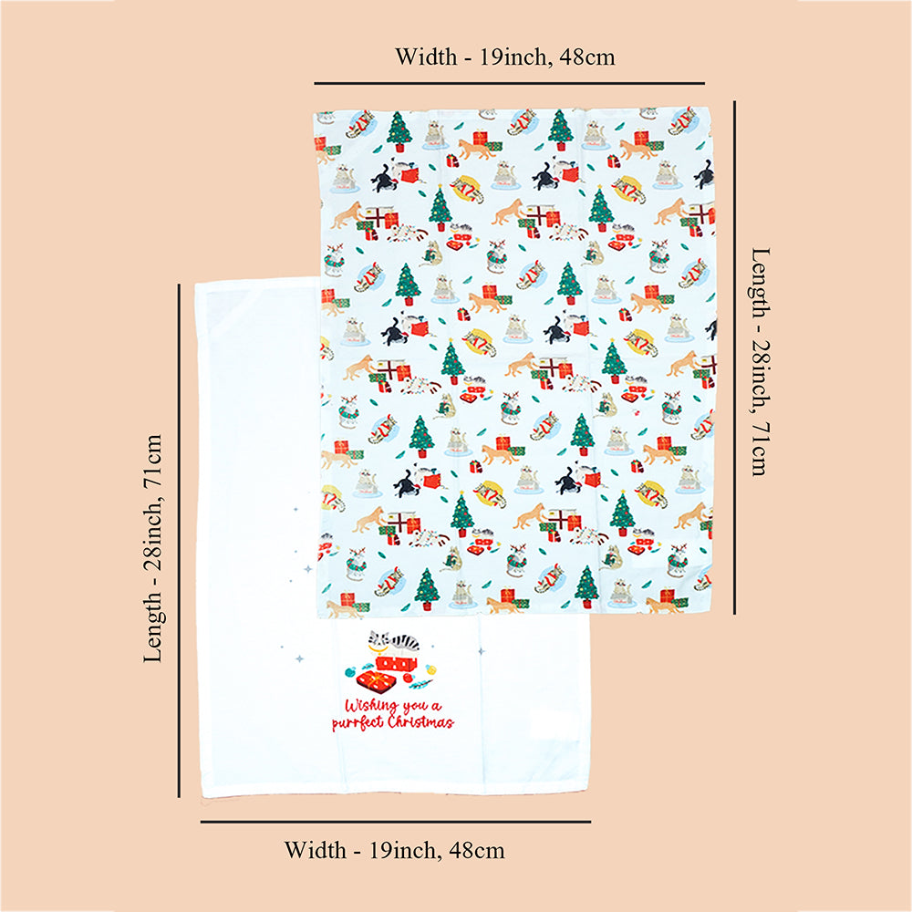 2pcs Christmas Printed Kitchen Napkin Set , Big Size Festive Table & Kitchen Napkins Xmas Home Décor