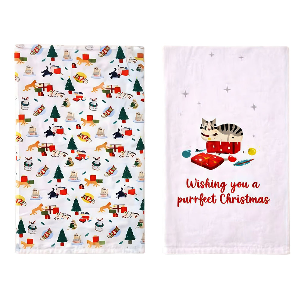 2pcs Christmas Printed Kitchen Napkin Set , Big Size Festive Table & Kitchen Napkins Xmas Home Décor