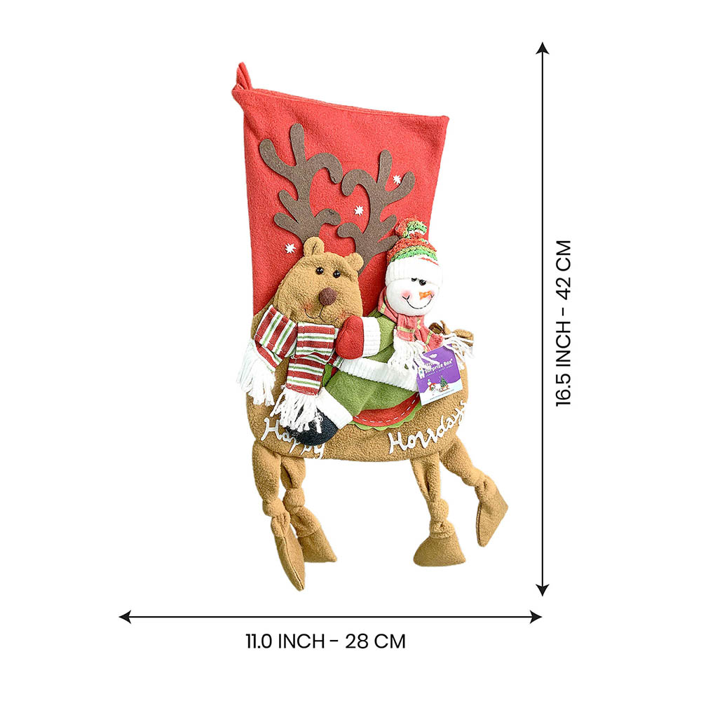 Snowman Long Hanging Knot Legs Christmas Stocking, 16 inches
