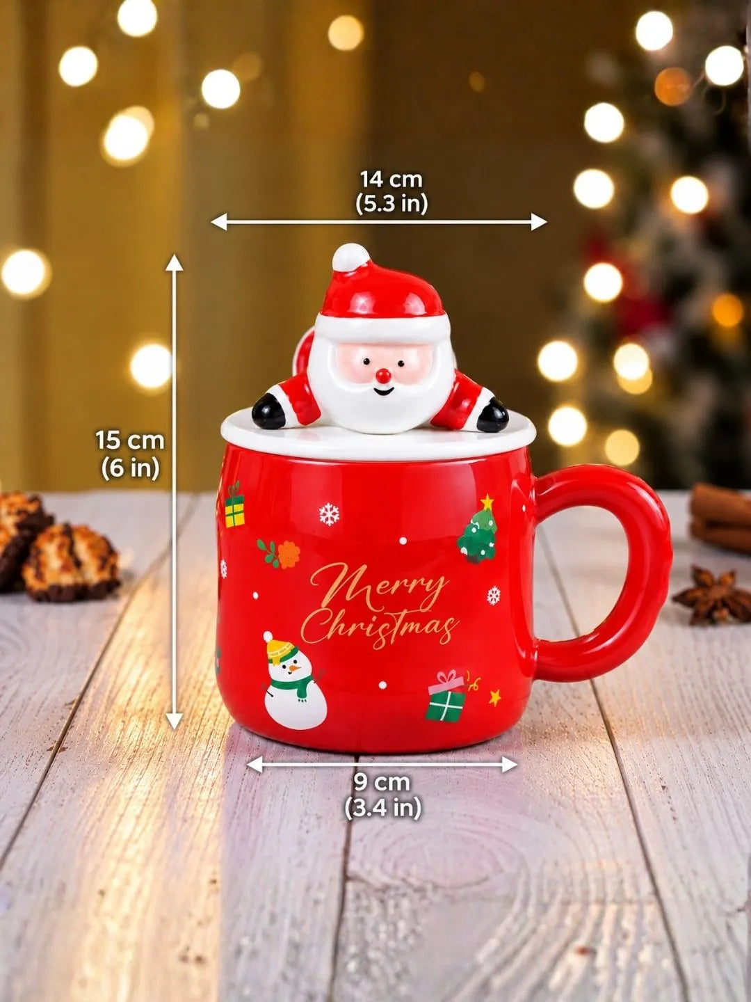 Merry Christmas Ceramic Hot Chocolate and Coffee Christmas Mug with 3D Lying Santa Lid & Spoon