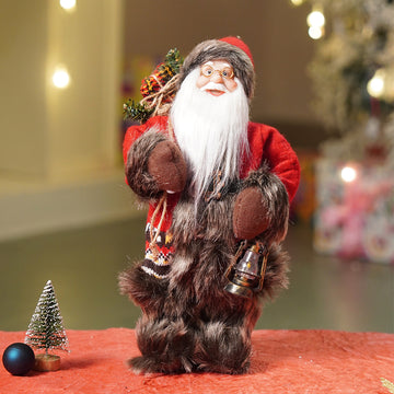 12 inches Dark Maroon & Grey Santa Christmas Home & Table Décor