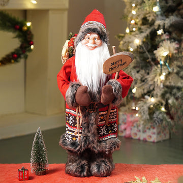 24 inches Dark Maroon & Grey Wooden Signage Santa Christmas Home & Table Décor