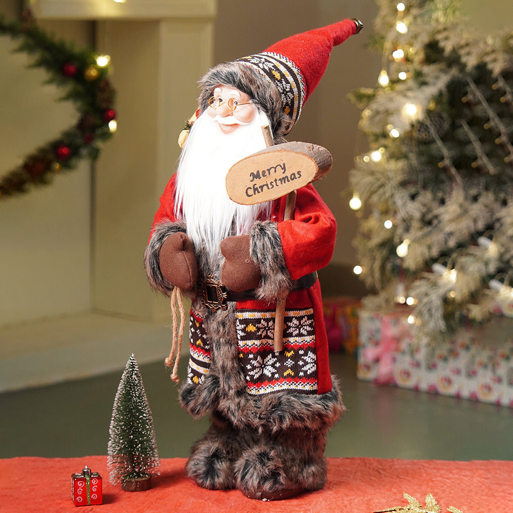 24 inches Dark Maroon & Grey Wooden Signage Santa Christmas Home & Table Décor