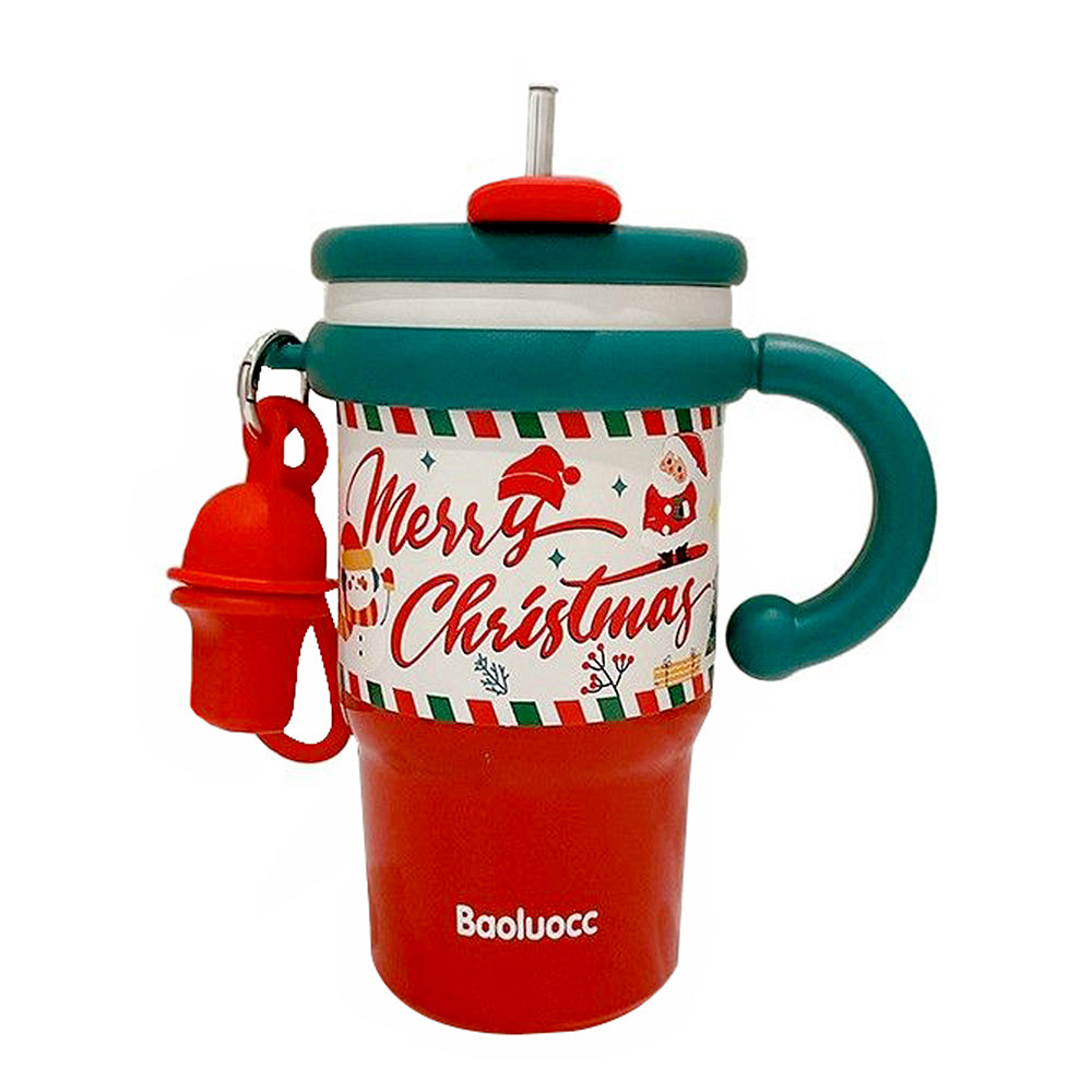 Merry Christmas Stainless Steel Water and Coffee Tumbler for Kids and Adults, 600ml with a free cleaning brush