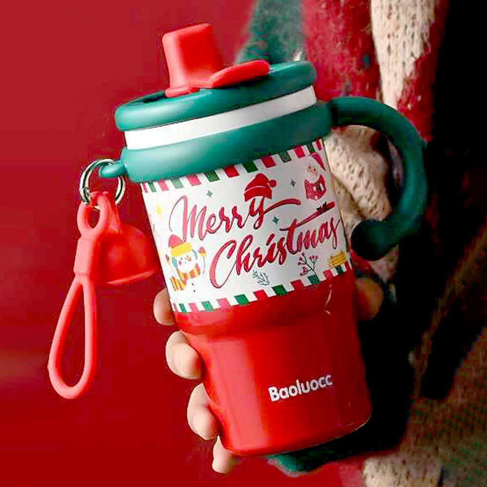 Merry Christmas Stainless Steel Water and Coffee Tumbler for Kids and Adults, 600ml with a free cleaning brush