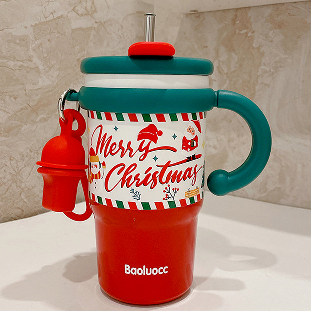 Merry Christmas Stainless Steel Water and Coffee Tumbler for Kids and Adults, 600ml with a free cleaning brush
