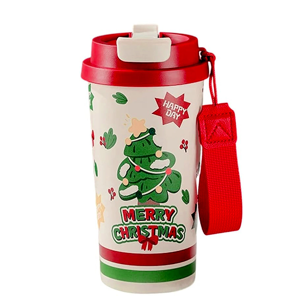 Merry Christmas Tree, xmas themed, stainless steel Coffee/Water Tumbler Bottle, 500ml with free cleaning brush