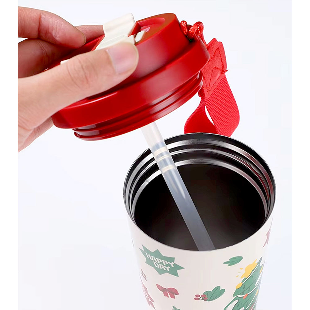 Merry Christmas Tree, xmas themed, stainless steel Coffee/Water Tumbler Bottle, 500ml with free cleaning brush