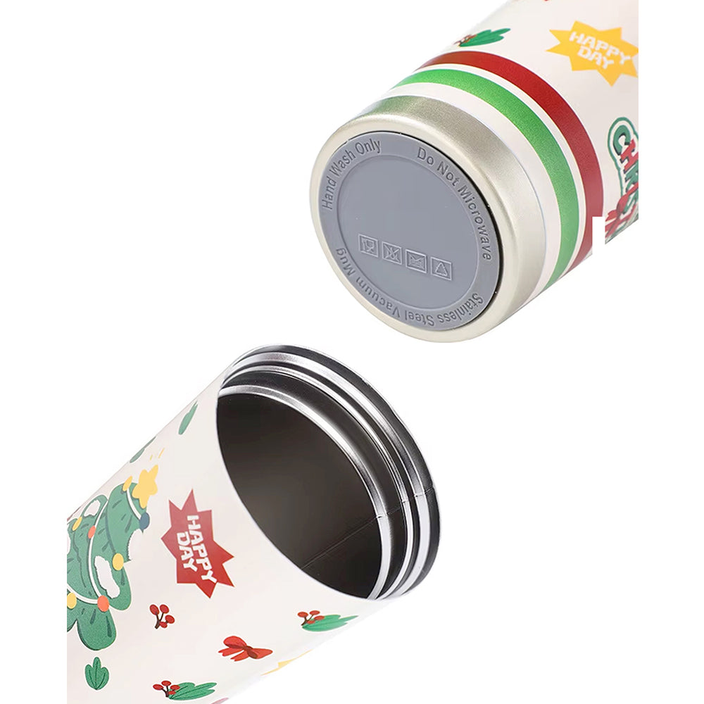 Merry Christmas Tree, xmas themed, stainless steel Coffee/Water Tumbler Bottle, 500ml with free cleaning brush