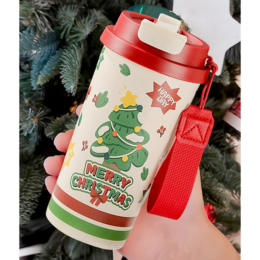 Merry Christmas Tree, xmas themed, stainless steel Coffee/Water Tumbler Bottle, 500ml with free cleaning brush