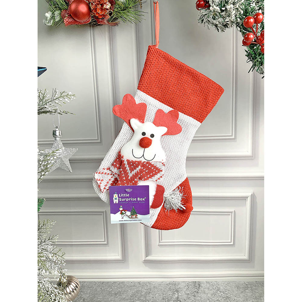 Mini  Snowflake Deer Christmas Stocking, 10 inches