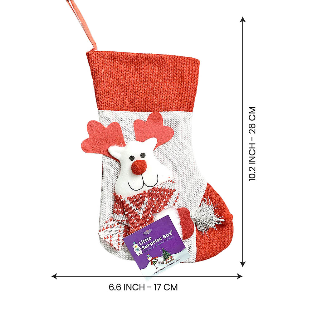 Mini  Snowflake Deer Christmas Stocking, 10 inches