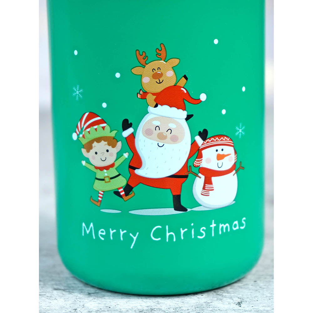 Mini Green bottle with Red sipper Lid christmas themed Stainless Steel sipper water bottle for Toddlers & Kids, 400ml