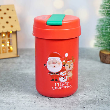 Red bottle with Green sipper Lid christmas themed Stainless Steel sipper water bottle for Toddlers & Kids, 400ml