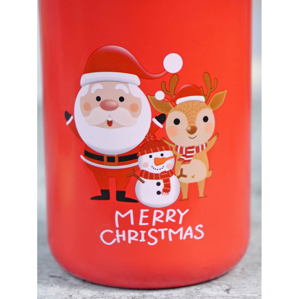 Red bottle with Green sipper Lid christmas themed Stainless Steel sipper water bottle for Toddlers & Kids, 400ml