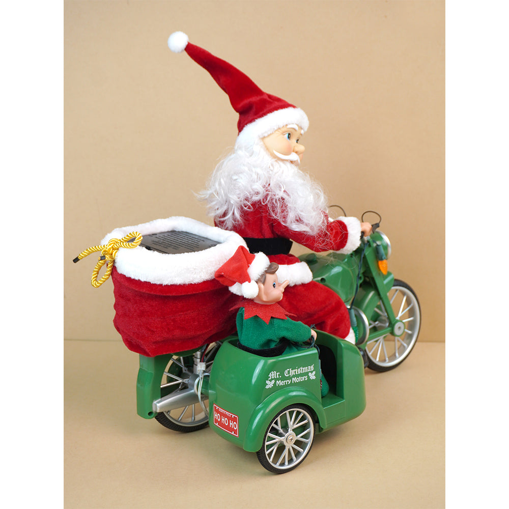 Santa Motorcycle with Elf in Sidecar Light,music and motion Christmas Home décor