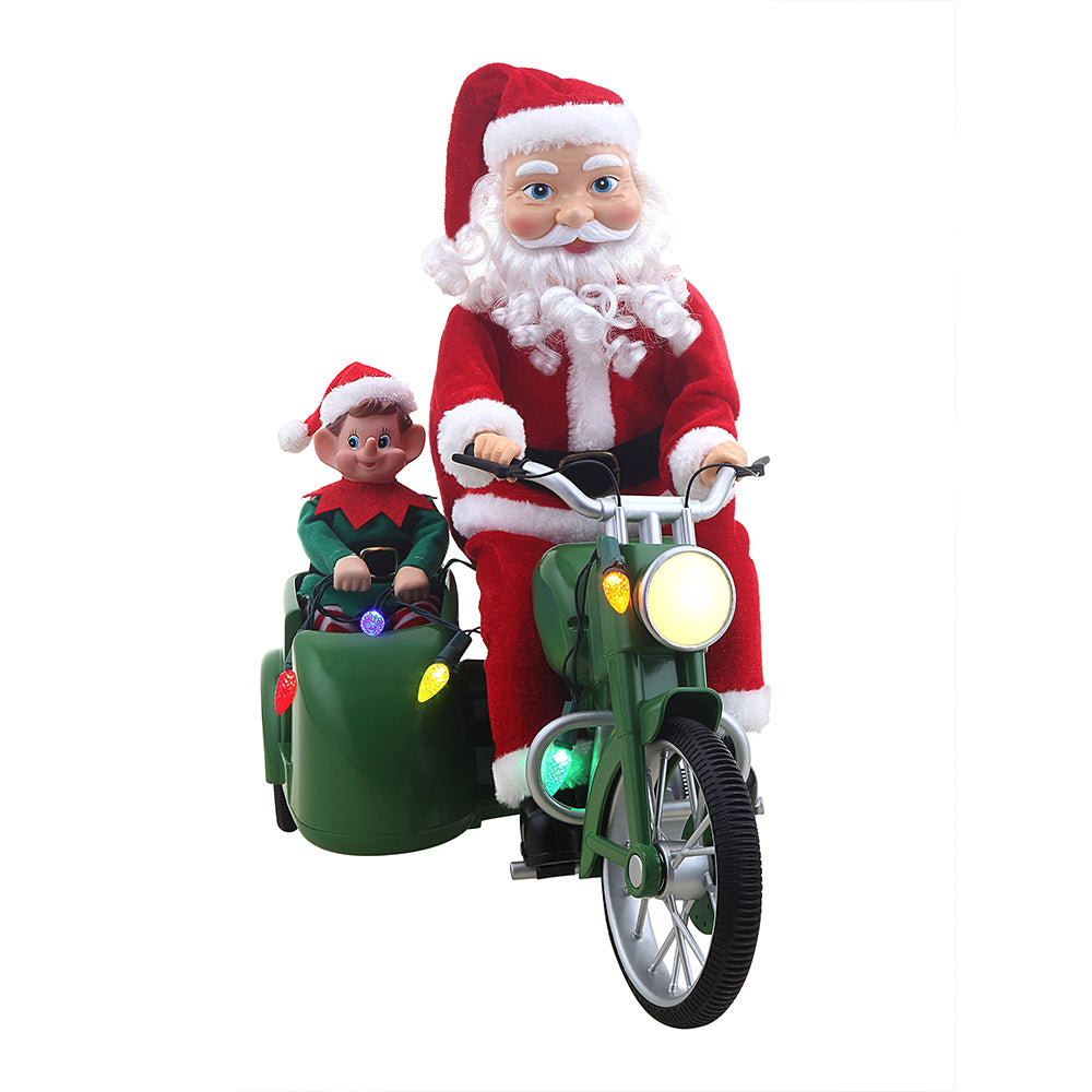 Santa Motorcycle with Elf in Sidecar Light,music and motion Christmas Home décor