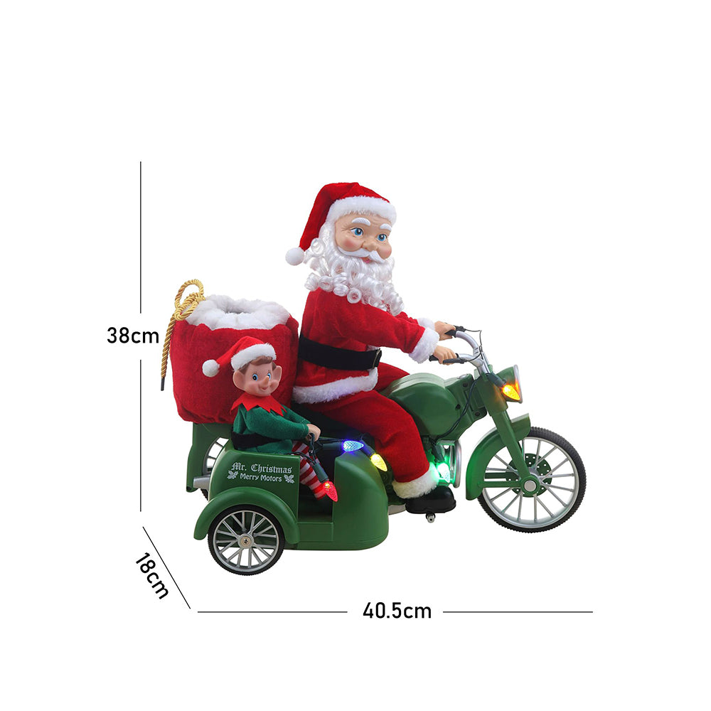 Santa Motorcycle with Elf in Sidecar Light,music and motion Christmas Home décor