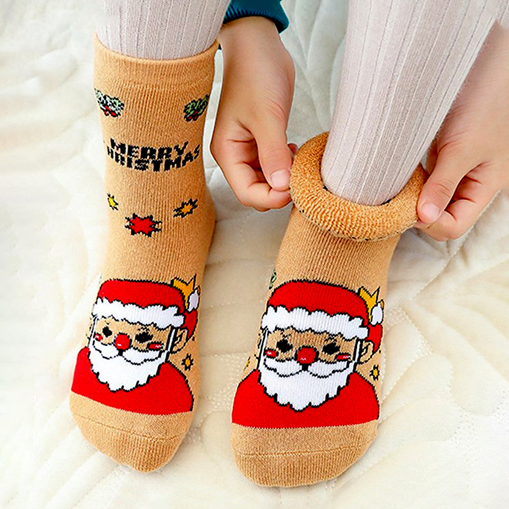 Multicolor Christmas Ankle Length Socks For Kids-Set Of 5 Pcs