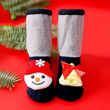 Navy & Grey Snowman & Bell Christmas Themed Ankle Length Socks For Kids