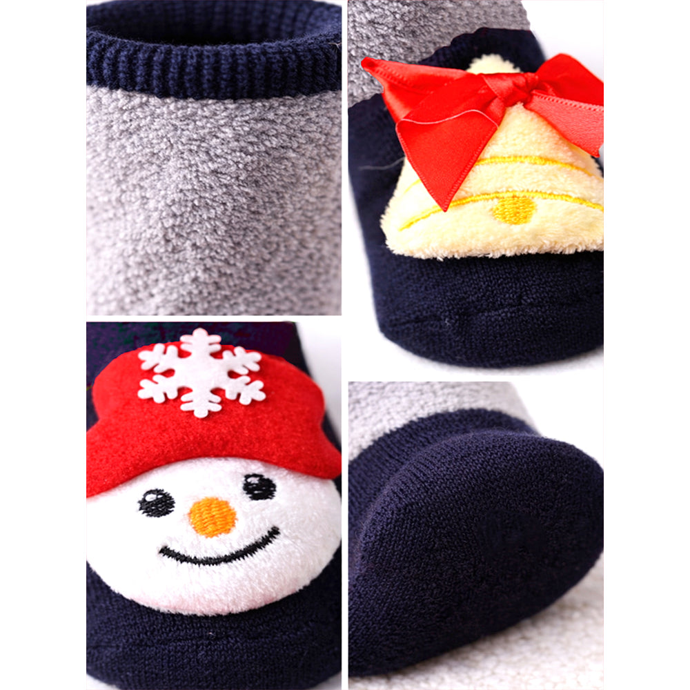 Navy & Grey Snowman & Bell Christmas Themed Ankle Length Socks For Kids