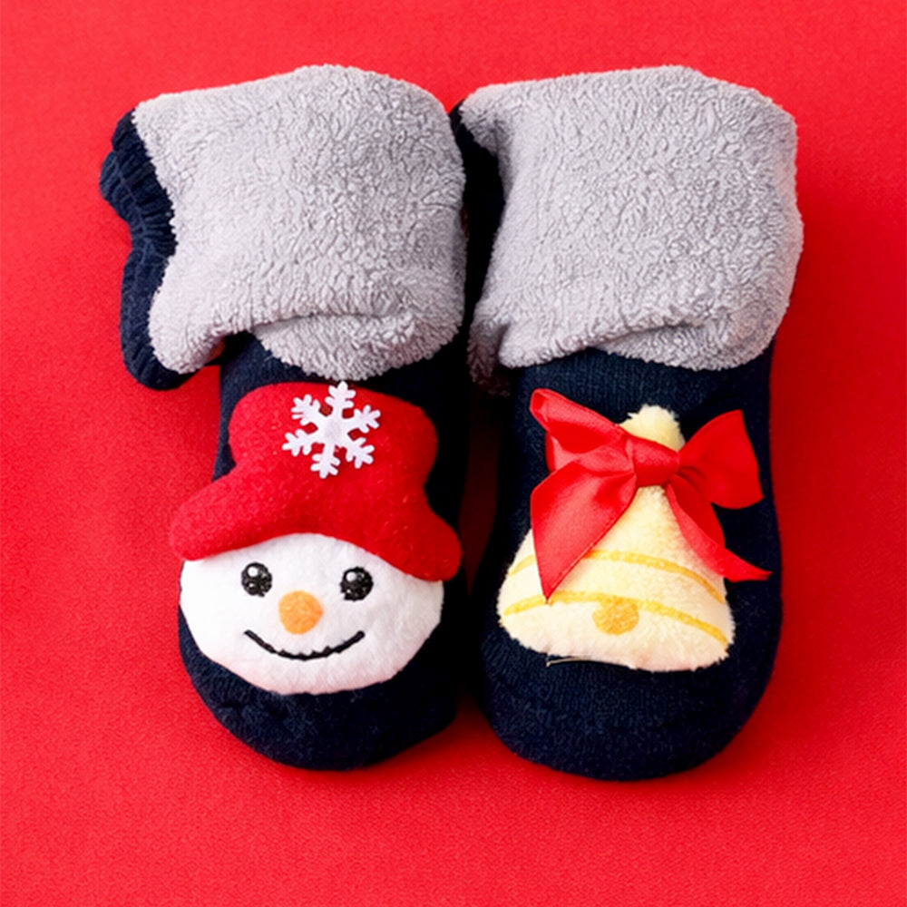 Navy & Grey Snowman & Bell Christmas Themed Ankle Length Socks For Kids