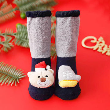 Navy & Grey Ted & Mittens Christmas Themed Ankle Length Socks For Kids