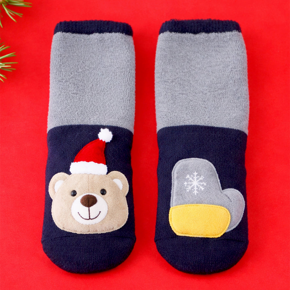 Navy & Grey Ted & Mittens Christmas Themed Ankle Length Socks For Kids