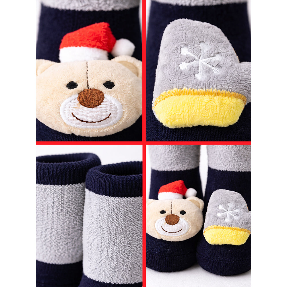 Navy & Grey Ted & Mittens Christmas Themed Ankle Length Socks For Kids