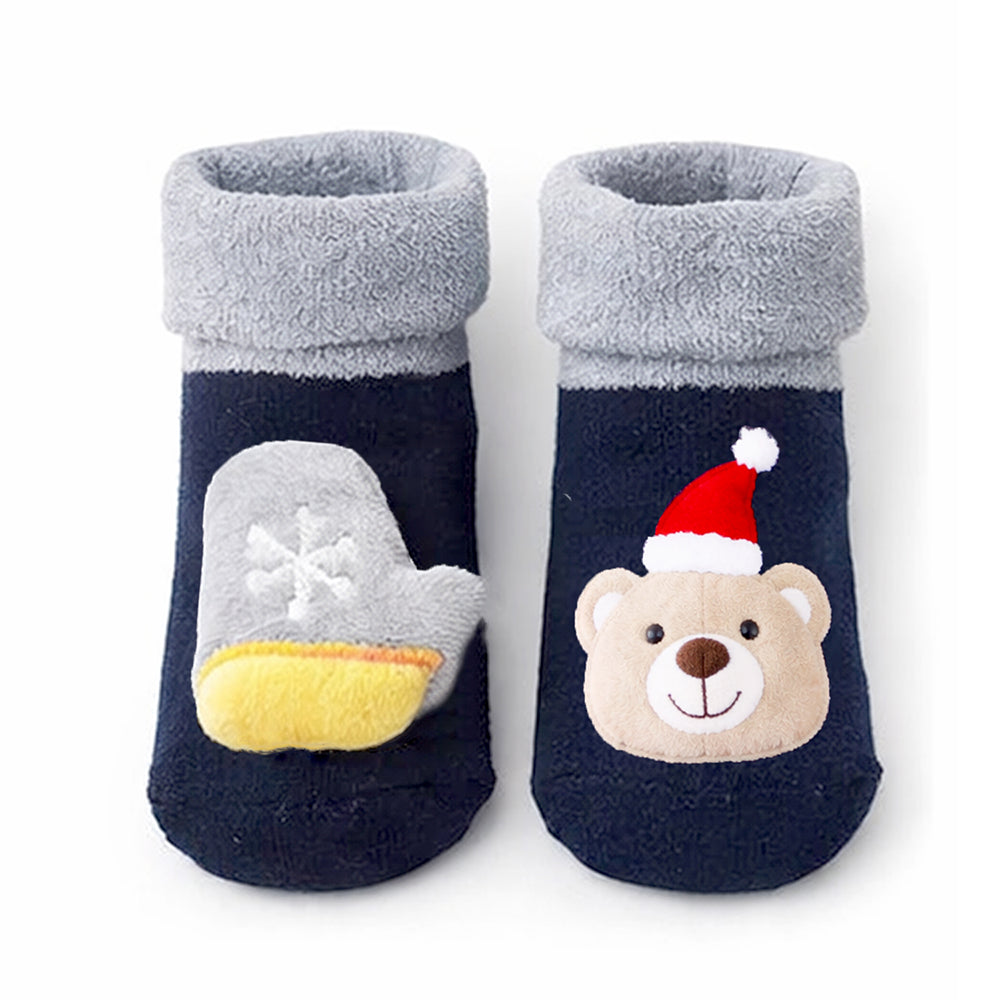 Navy & Grey Ted & Mittens Christmas Themed Ankle Length Socks For Kids
