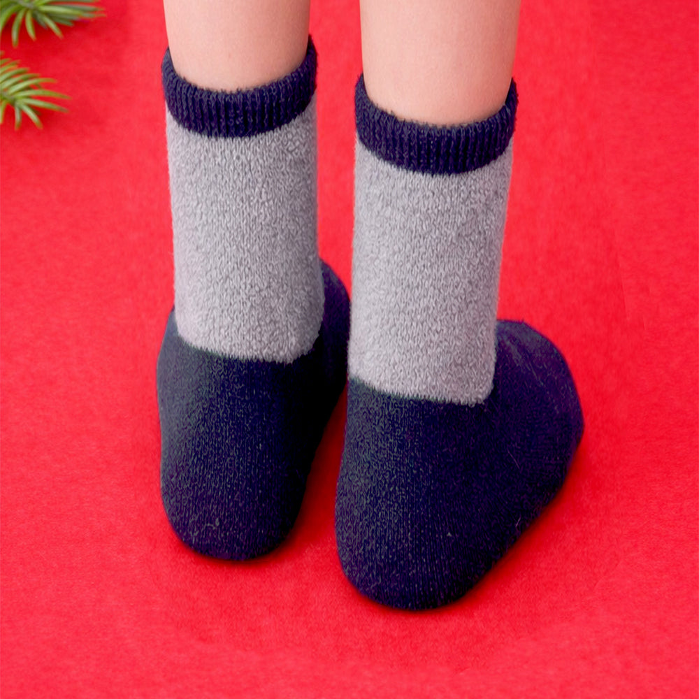 Navy & Grey Ted & Mittens Christmas Themed Ankle Length Socks For Kids