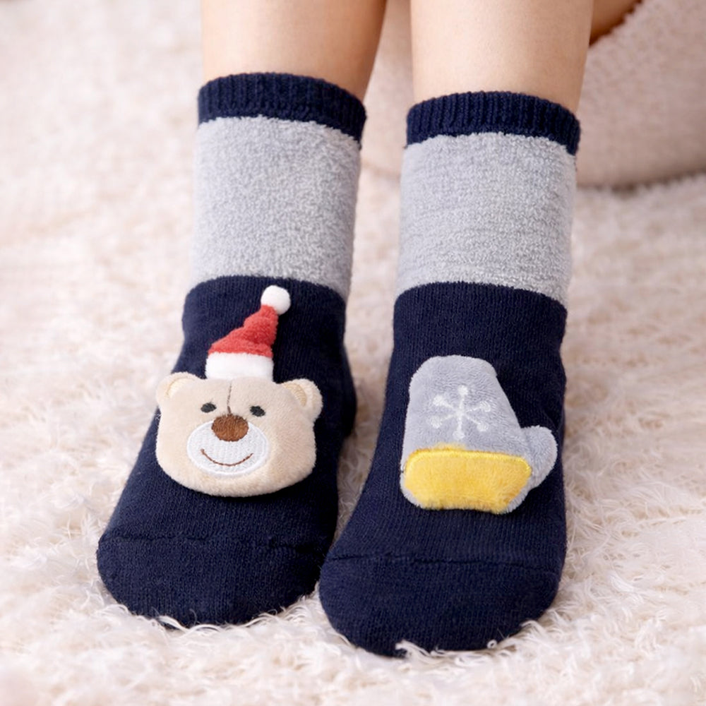 Navy & Grey Ted & Mittens Christmas Themed Ankle Length Socks For Kids
