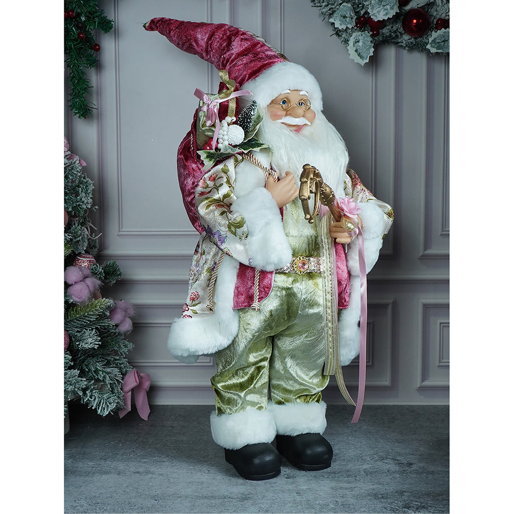 34 inches Pastel Pink & Mint Green Santa Claus, Self Standing Christmas Décor