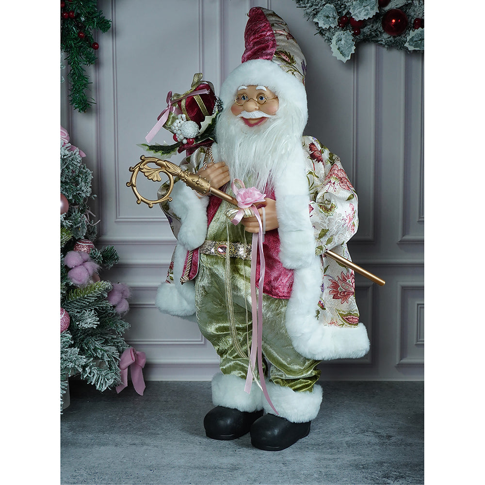 34 inches Pastel Pink & Mint Green Santa Claus, Self Standing Christmas Décor