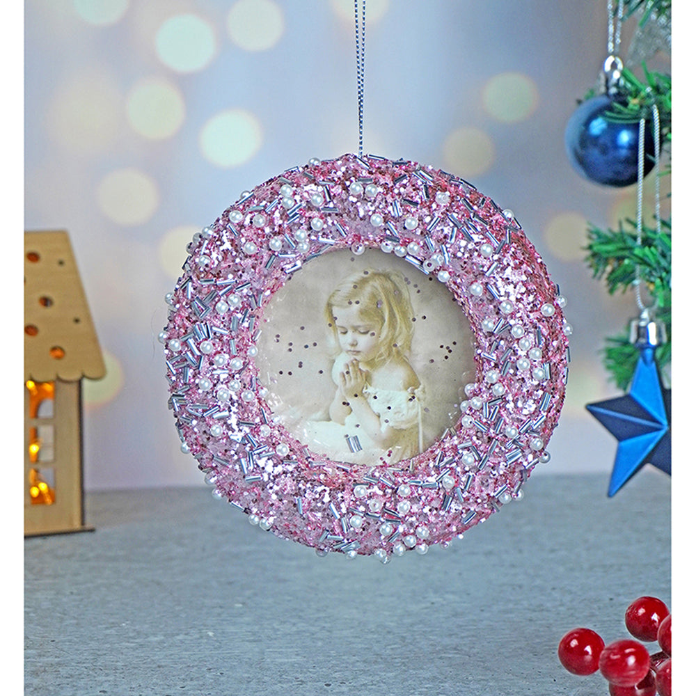 Blush Pink Glitter Photo frame Christmas Tree Ornament