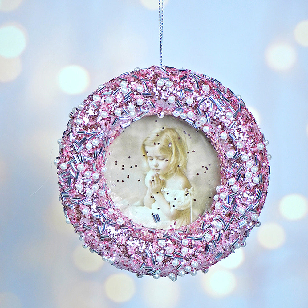 Blush Pink Glitter Photo frame Christmas Tree Ornament