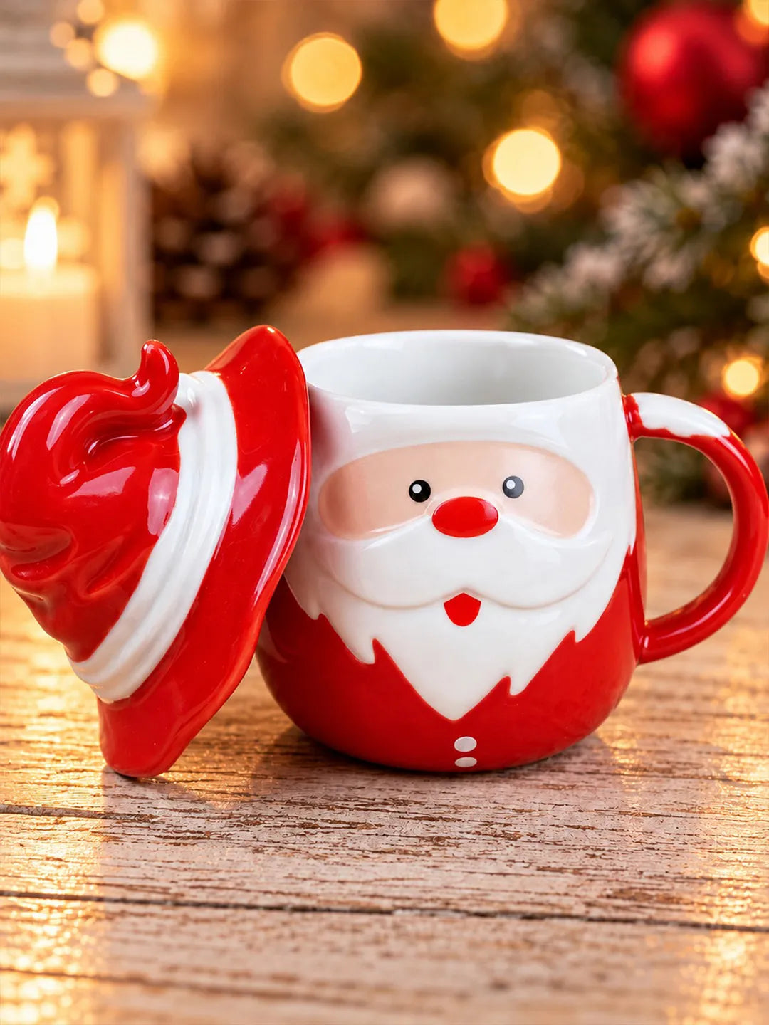 Pointed Hat Surprised Santa Ceramic Hot Chocolate and Coffee Christmas Mug