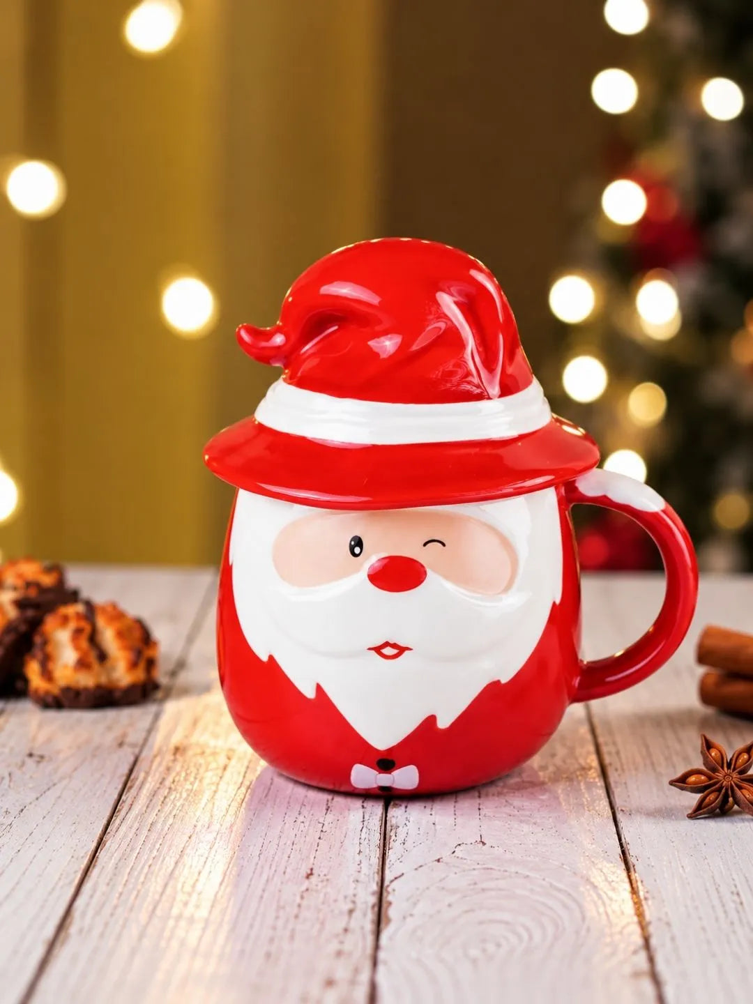 Pointed Hat Happy Santa Ceramic Hot Chocolate and Coffee Christmas Mug
