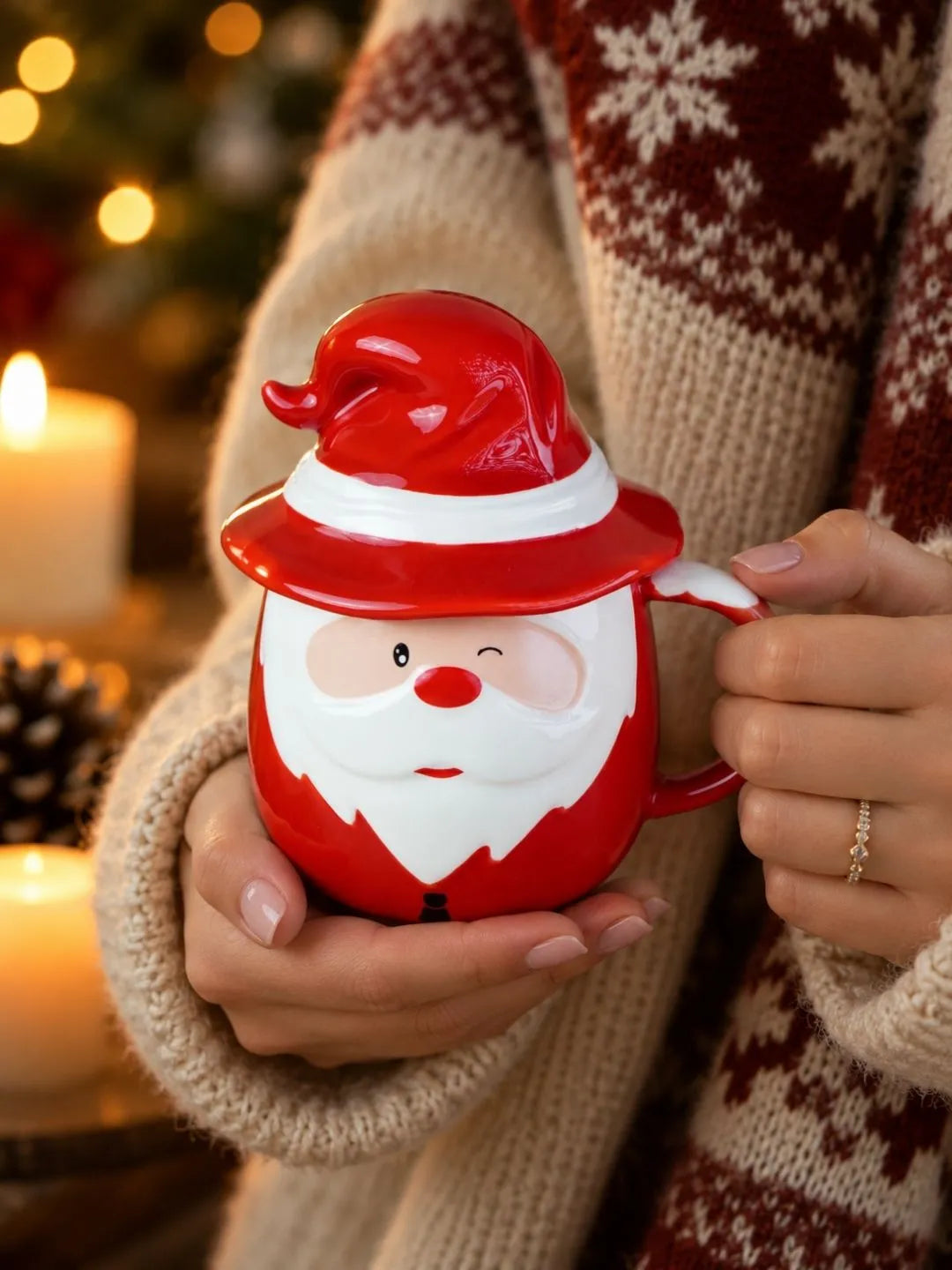Pointed Hat Happy Santa Ceramic Hot Chocolate and Coffee Christmas Mug