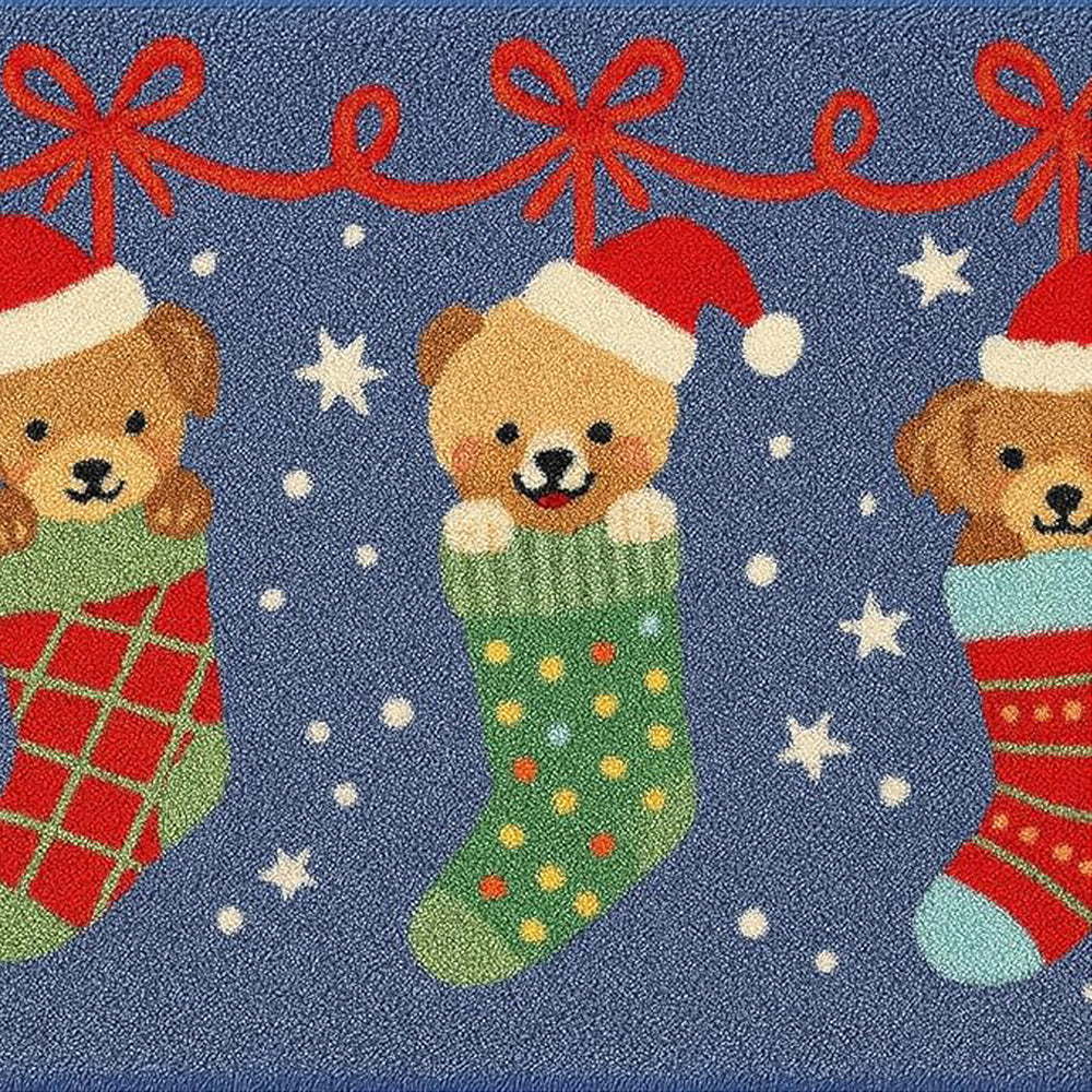 Puppy in Stockings, Christmas theme,Big Size Welcome Mat Festive Floor & entrance Door Mat, 30inches x20inches