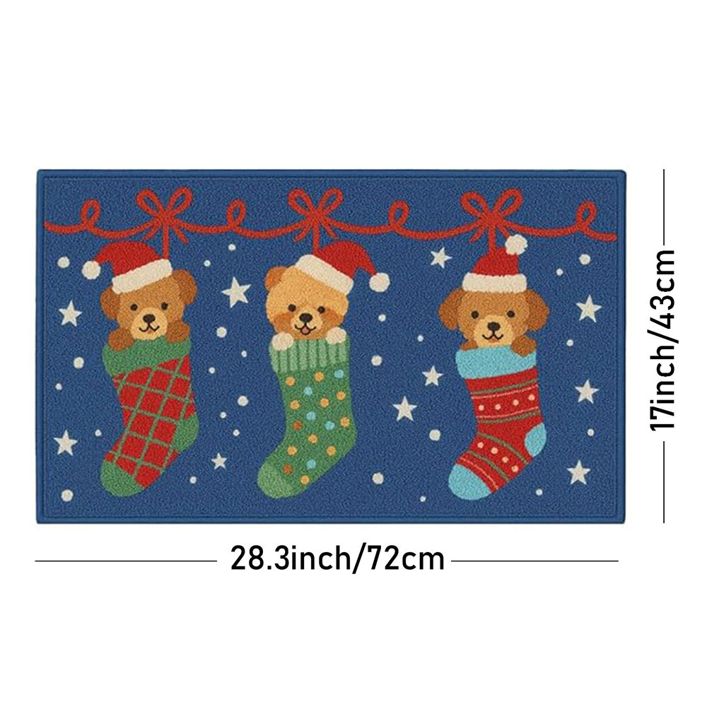 Puppy in Stockings, Christmas theme,Big Size Welcome Mat Festive Floor & entrance Door Mat, 30inches x20inches