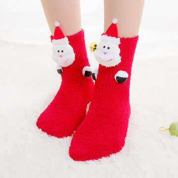 Red Santa Eyes -Xmas Tree Theme Woolen Christmas Socks For Kids