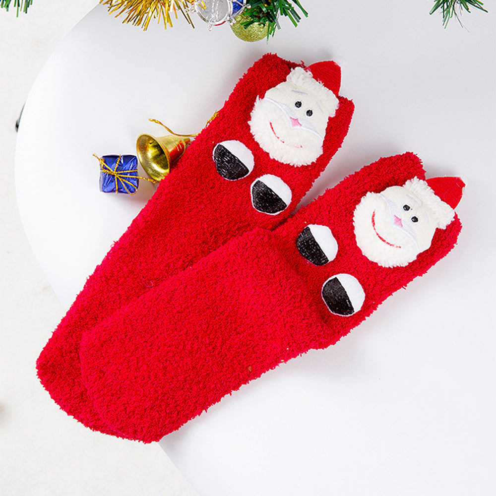 Red Santa Eyes -Xmas Tree Theme Woolen Christmas Socks For Kids