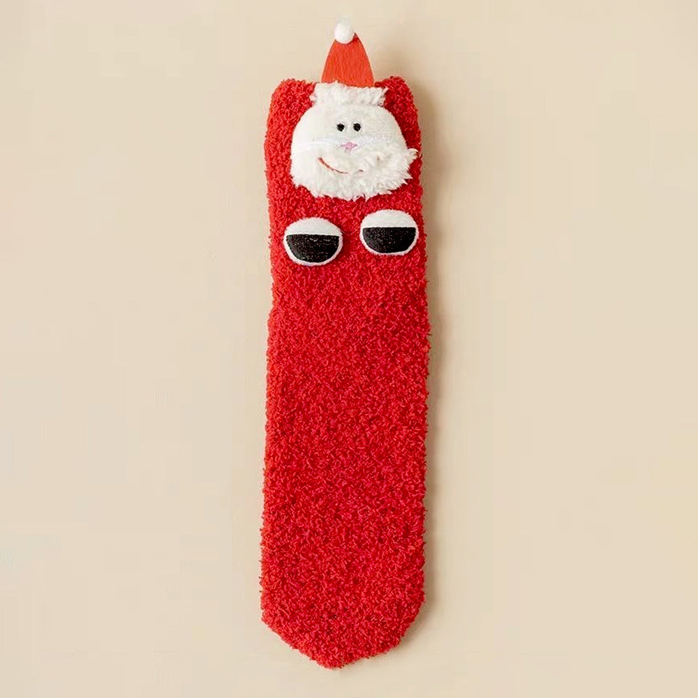 Red Santa Eyes -Xmas Tree Theme Woolen Christmas Socks For Kids