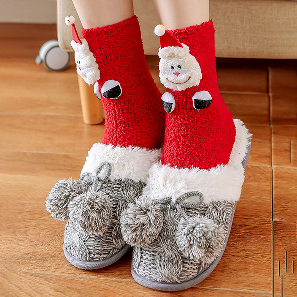 Red Santa Eyes -Xmas Tree Theme Woolen Christmas Socks For Kids